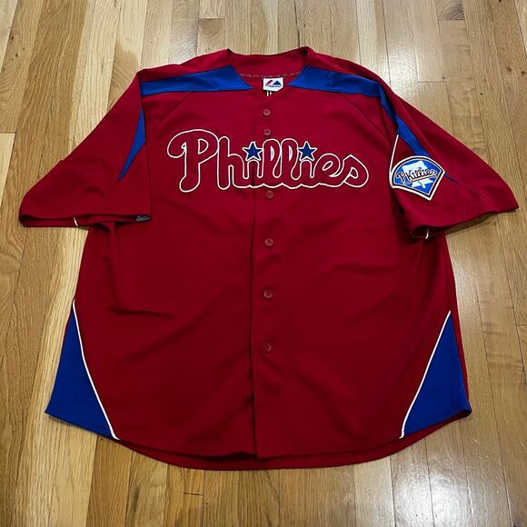 VTG Majestic Philadelphia Phillies Chase Utley Jersey Red Baseball MLB Mens XL - Picture 1 of 7